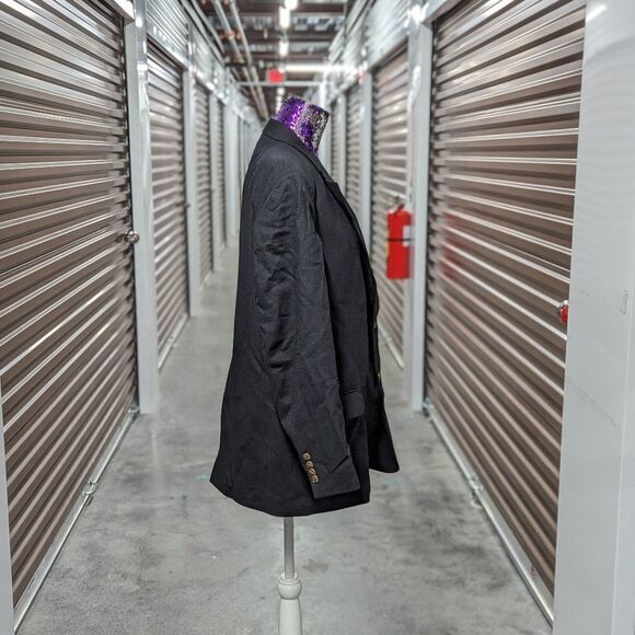 Savile Row Size 42R Macy's Men's Store Black 100% Wool Two Button Blazer - Picture 4 of 11